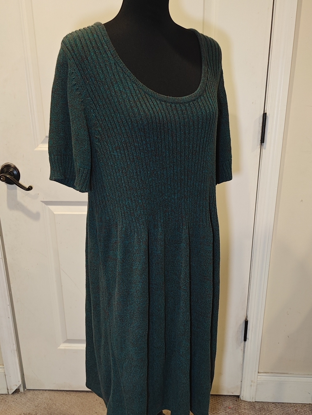 Cato Teal Ribbed Scoop-Neck Midi Knit Sweater Dress